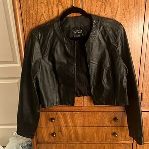 Spense Faux Leather Cropped Jacket - Black